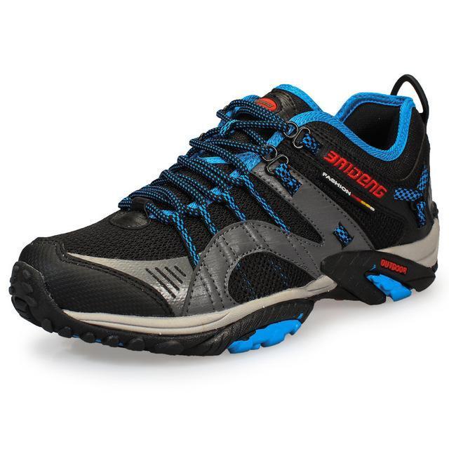 Surface Waterproof Hiking Shoes Men Sneakers Leather Outdoor Shoes Mens-AliExpres High Quality Shoe Store-Black Blue-7.5-Bargain Bait Box