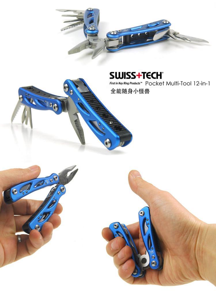 Swiss Tech Pocket Multi-Tool 12-In-1 Pliers Folding Knife Edc Outdoor Camping-NanYou Outdoor Camping Supplies Store-Blue-Bargain Bait Box