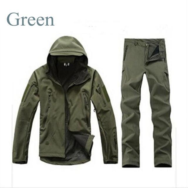 Tactical Gear Shark Skin Softshell Outdoor Jacket&amp; Military Pants Men Waterproof-Beacon Hunting Equipment Store-green-M-Bargain Bait Box