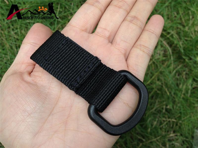 Tactical Nylon Molle Webbing Belt D-Ring Carabiner Buckle Outdoor Camping Hiking-Airsoftfighting-Black-Bargain Bait Box