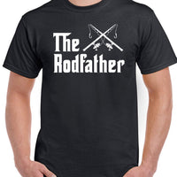 The Rodfather Mens Funny T Shirt Rod Father Fathers Day Dad Fish Reel Funny-T-Shirts-sillyboytshirts Store-man black-S-Bargain Bait Box