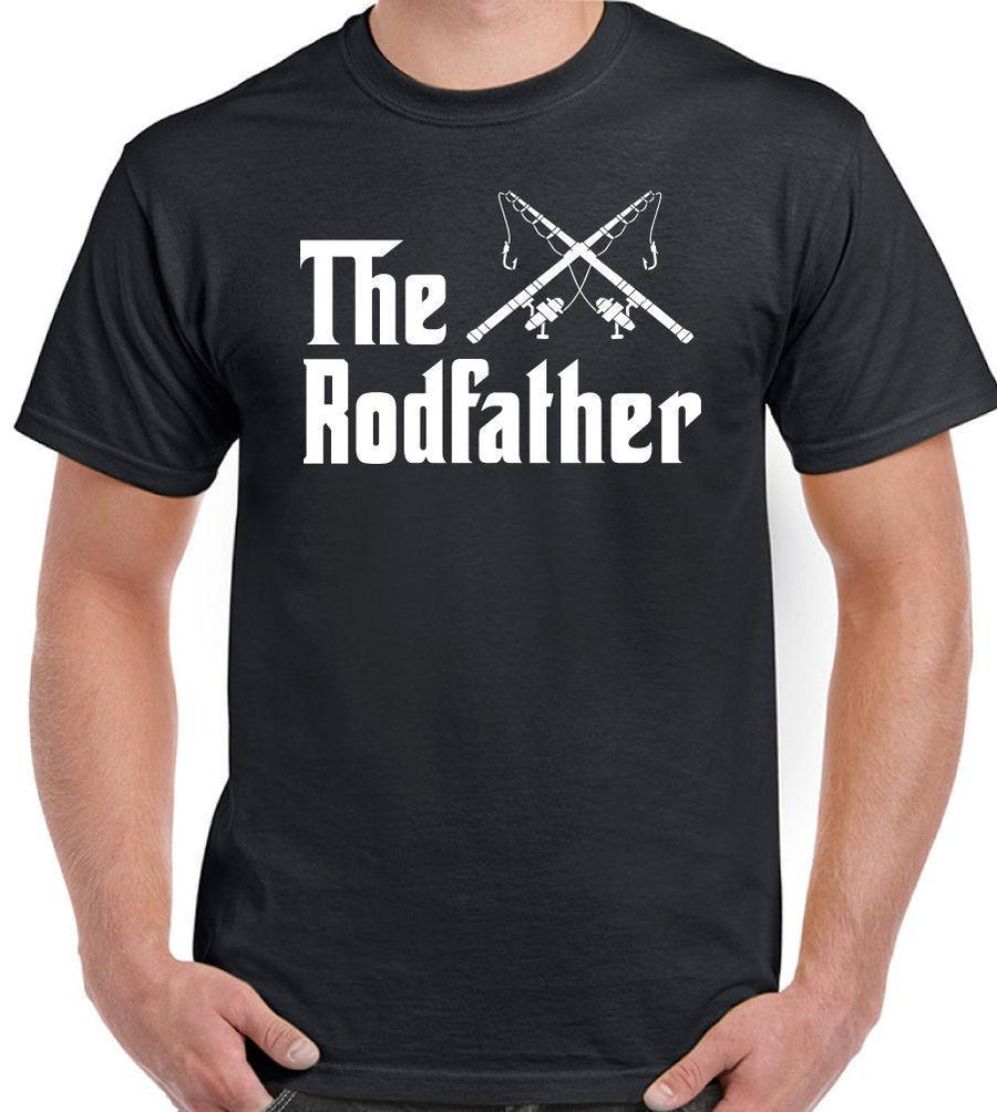 The Rodfather Mens Funny T Shirt Rod Father Fathers Day Dad Fish Reel Funny-T-Shirts-sillyboytshirts Store-man black-S-Bargain Bait Box
