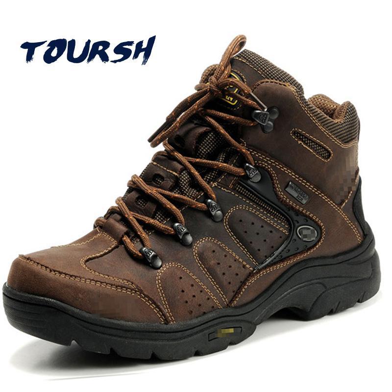 Toursh Genuine Leather Hiking Boots Outdoor Sports Hiking Shoes Men Mountain-TOURSH Store-Brown-6.5-Bargain Bait Box