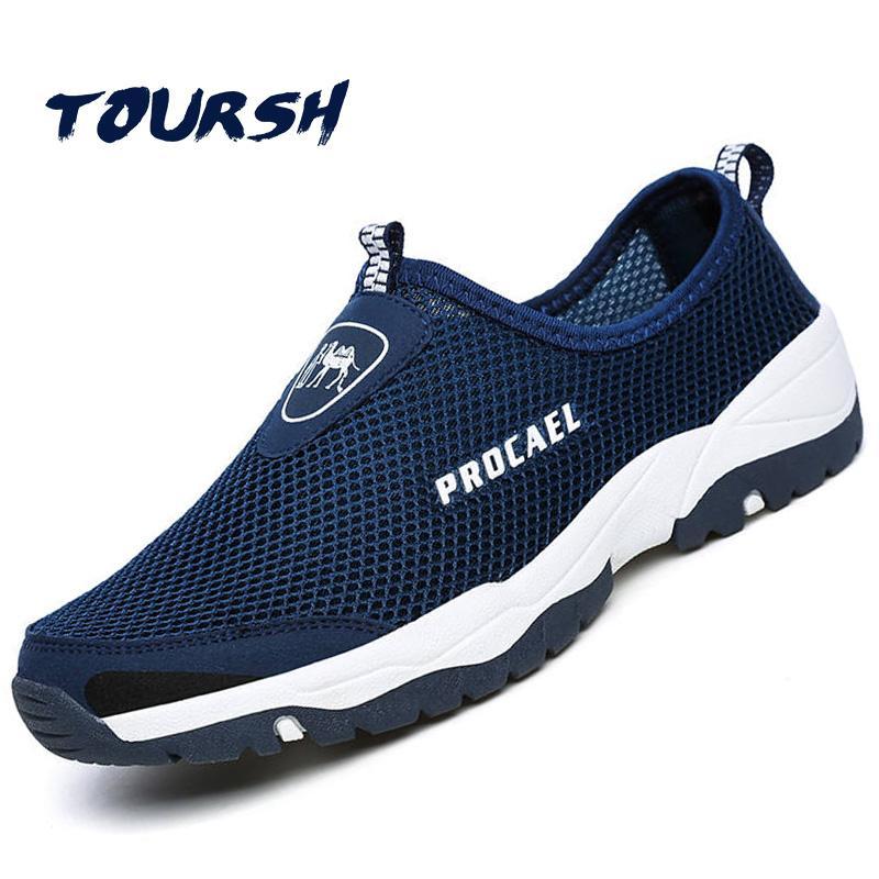 Toursh Summer Water Shoes Men Mesh Aqua Shoes Mens Beach Upstream Shoes Men-TOURSH Store-Black-7-Bargain Bait Box