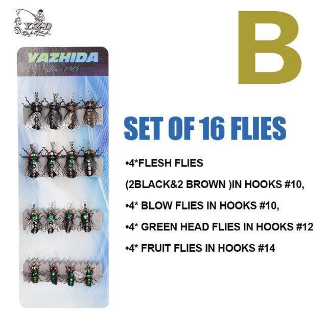 Trout Fly Fishing Lure Set 12Pcs Mosquito Housefly Dry Flies Artificial-Yazhida fishing tackle-B SET OF 16 FLIES-Bargain Bait Box
