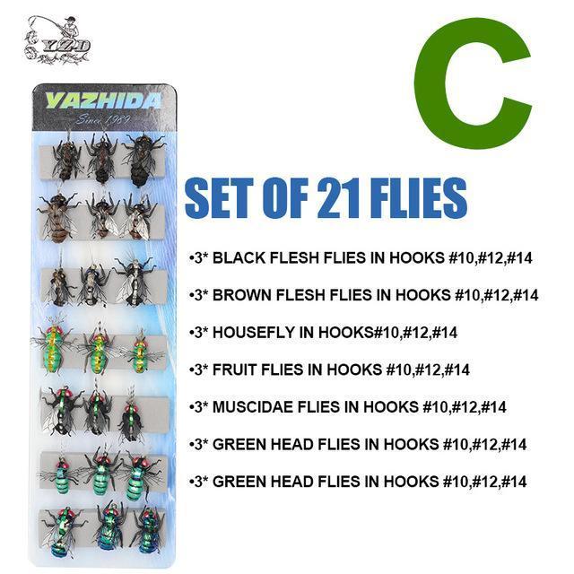 Trout Fly Fishing Lure Set 12Pcs Mosquito Housefly Dry Flies Artificial-Yazhida fishing tackle-C SET OF 21 FLIES-Bargain Bait Box