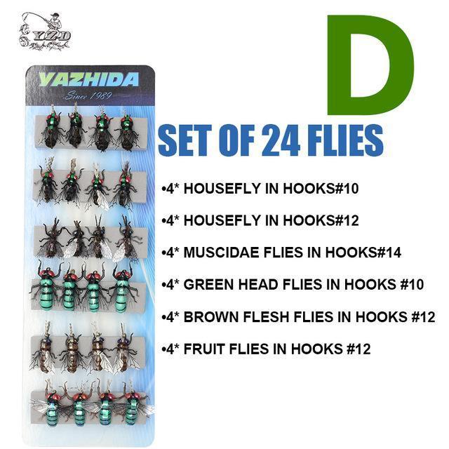 Trout Fly Fishing Lure Set 12Pcs Mosquito Housefly Dry Flies Artificial-Yazhida fishing tackle-D SET OF 24 FLIES-Bargain Bait Box