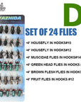 Trout Fly Fishing Lure Set 12Pcs Mosquito Housefly Dry Flies Artificial-Yazhida fishing tackle-D SET OF 24 FLIES-Bargain Bait Box