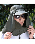 Unisex Outdoor Sport Fishing Hiking Hat Uv Protection Face Neck Flap Man Sun Cap-RED-HUNTING5 Store-Dark Grey-Bargain Bait Box