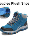 Unisex Winter Plush Waterproof Hiking Shoes Men Suede Leather Outdoor Sneakers-tfsland Official Store-plush couple blue-4.5-Bargain Bait Box
