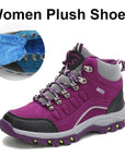 Unisex Winter Plush Waterproof Hiking Shoes Men Suede Leather Outdoor Sneakers-tfsland Official Store-plush women purple-4.5-Bargain Bait Box