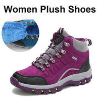 Unisex Winter Plush Waterproof Hiking Shoes Men Suede Leather Outdoor Sneakers-tfsland Official Store-plush women purple-4.5-Bargain Bait Box