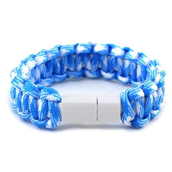 Usb Charging Bracel Knitted Bracelet Iphone X 5 5S 6 6S 7 8 Plus Outdoor Camping-LingLing Outdoor Store-Blue white-Bargain Bait Box