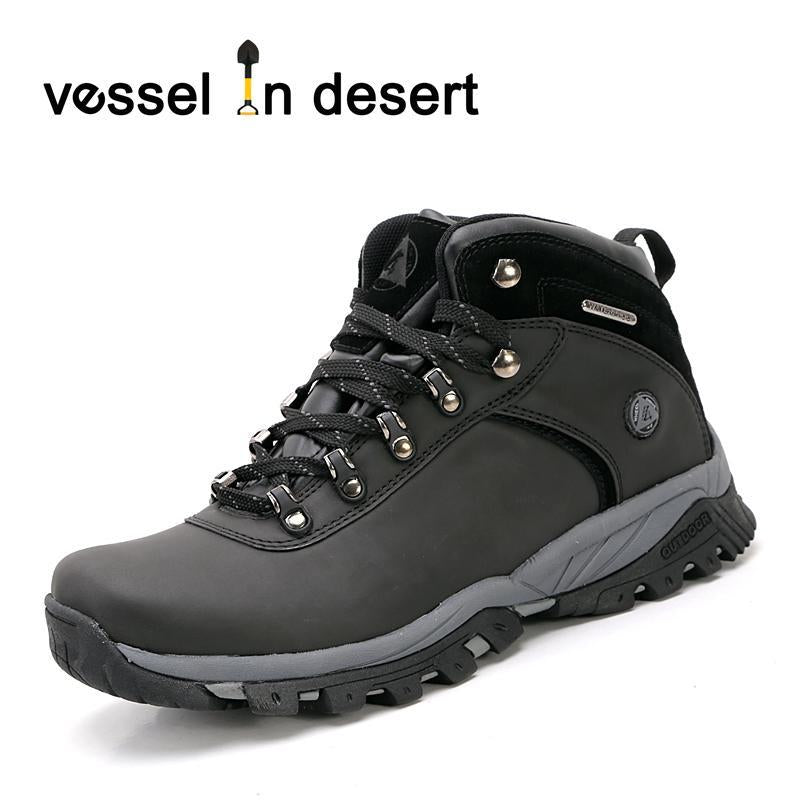 Vessel In Desert Hot Sale Waterproof Men&#39;S Hiking Boots Outdoor Breathable Boots-4X4 Wheel Drive Waterproof Outdoor Shoes-Black-5.5-Bargain Bait Box