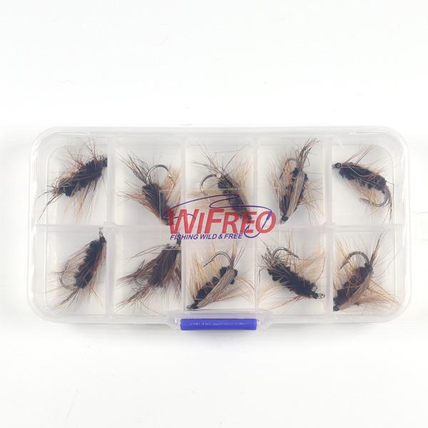 Wifreo 10Pcs #6 Black Body Woolly Worm Brown Caddis Nymph Fly Deer Hair Beetle-Flies-Bargain Bait Box-10pcs in Box-Bargain Bait Box
