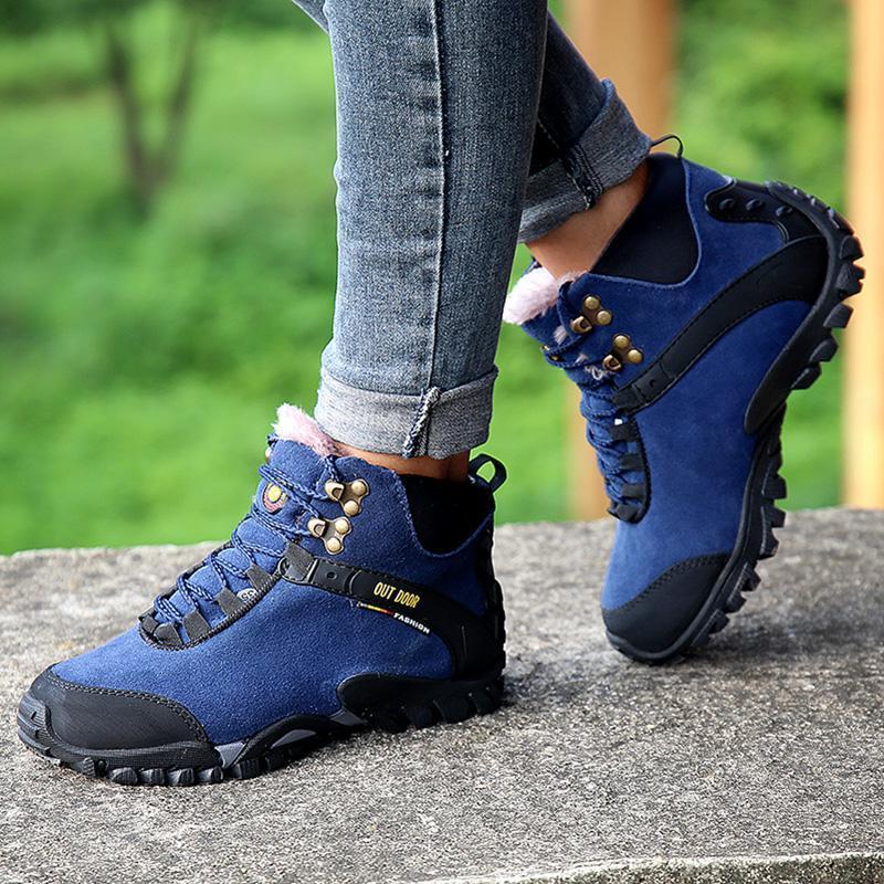 Winter Genuine Leather Warm Hiking Shoes Men And Women Outdoor Climbing-beipuwolf Official Store-Black-4.5-Bargain Bait Box
