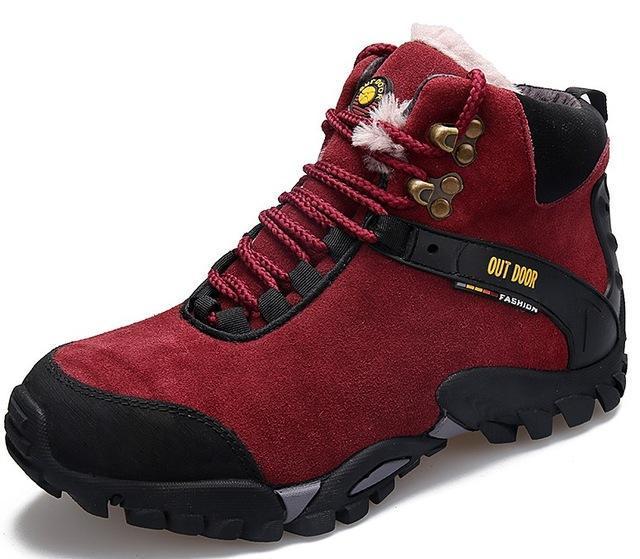 Winter Genuine Leather Warm Hiking Shoes Men And Women Outdoor Climbing-beipuwolf Official Store-Red-4.5-Bargain Bait Box