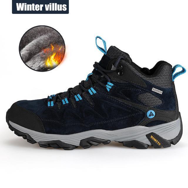 Winter Hiking Men'S Climbing Shoes Mountain Boots Outdoor Sports Breathable-GUIZHE Store-Dark blue villus men-5.5-Bargain Bait Box
