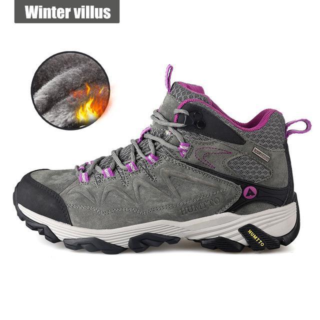 Winter Hiking Men'S Climbing Shoes Mountain Boots Outdoor Sports Breathable-GUIZHE Store-Gray pink villus-5.5-Bargain Bait Box