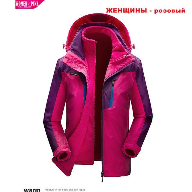 Winter Jacket Women Outdoor Hiking 3 In 1 Men Fleece Coat Couples Sport-Leisure Lifestyle Store-WOMEN PINK-M-Bargain Bait Box