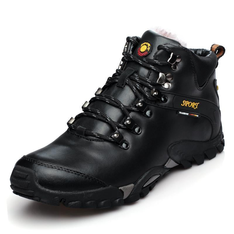 Winter Men'S Outdoor Genuine Leather Anti-Slip High Top Hiking Sports Shoes-Shop2927099 Store-Black-6.5-Bargain Bait Box