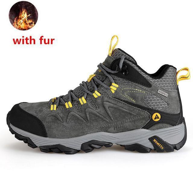 Winter Warm Men Hiking Boots Male Outboor Waterproof Climb Mountain-Fashion Mens Shoes Store-gray with fur-7-Bargain Bait Box