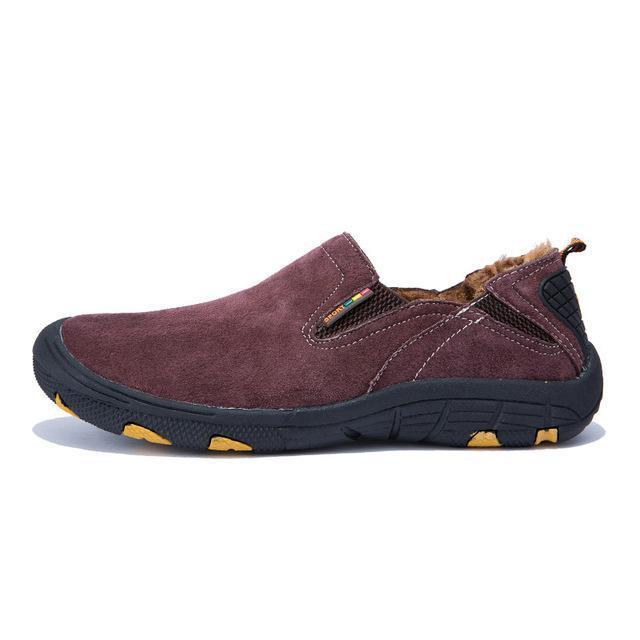 Winter Warm Men Hiking Shoes Non-Slippery Outdoor Shoes Low Cut Plush-FEOZYZ Official Store-Wine Red-6.5-Bargain Bait Box