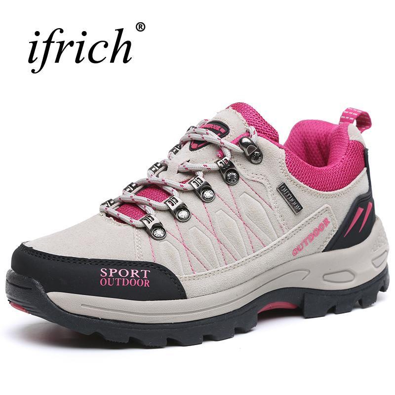 Woman Hiking Boots Outdoor Shoes Comfortable Women Red/Gray Outdoor Shoes-ifrich Official Store-nv qian hui-4-Bargain Bait Box