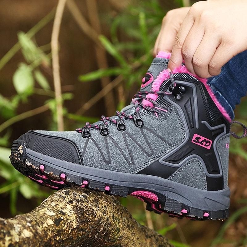 Women Genuine Leather Hiking Shoes Boots Camping Climbing Shoes Female-AICSIS Store-Gray-4.5-Bargain Bait Box