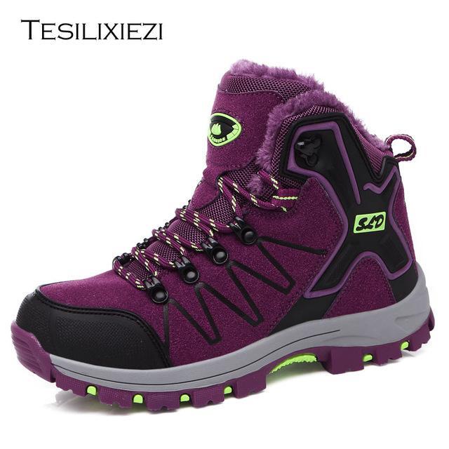 Women Genuine Leather Hiking Shoes Boots Camping Climbing Shoes Female-AICSIS Store-Purple-4.5-Bargain Bait Box