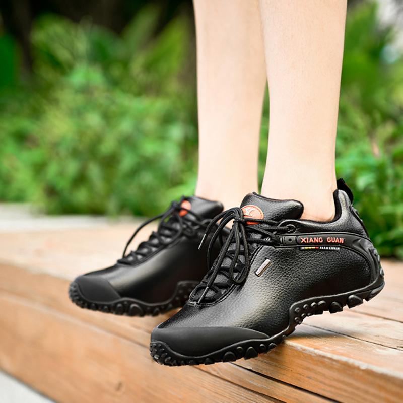 Women Hiking Boots Outdoor Sneakers Male Genuine Leather Climbing Camping-XIANGGUAN Global Store-Black-4-Bargain Bait Box