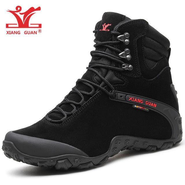 Women Hiking Shoes Men Cow Leather High Top Trekking Boots Sand Waterproof Sport-MR .GUO Store-Black-4-Bargain Bait Box