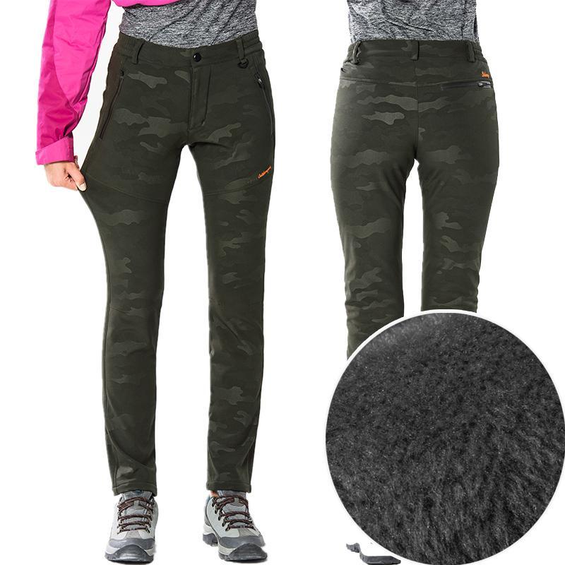 Women Thick Warm Hiking Pants Fleece Camouflage Outdoor Softshell Camping-Ali Sportswear Store-Black-Asian Size M-Bargain Bait Box