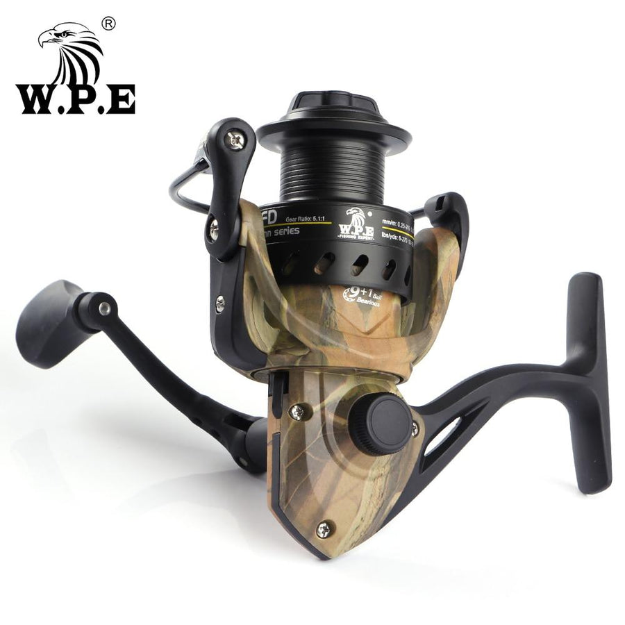 W.P.E Camou Spinn Water Resistant Carbon Drag Spinning Reel With Large  Spool 8Kg