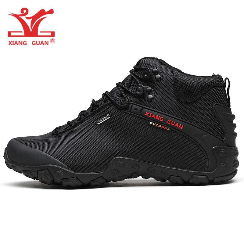 Xiang Guan Man Hiking Shoes Men Waterproof Trekking Boot Medium Cut Black-MR .GUO Store-Black-7-Bargain Bait Box