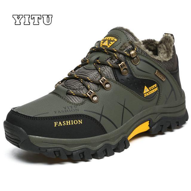 Yitu Plus Size 39~47 Men Outdoor Hiking Shoes Winter Brand Anti-Skid Mountain-ZIMNIE Sneakers Store-Army Green Yellow-6.5-Bargain Bait Box