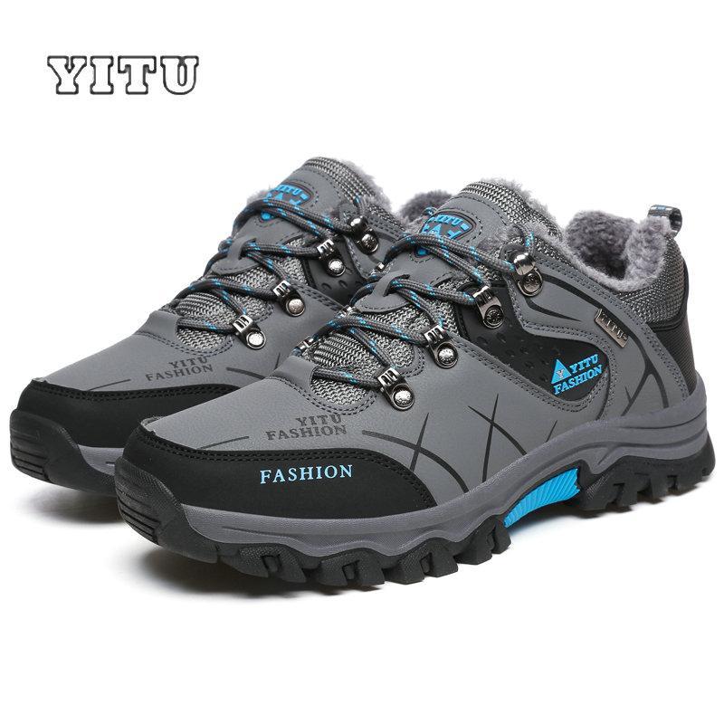 Yitu Plus Size 39~47 Men Outdoor Hiking Shoes Winter Brand Anti-Skid Mountain-ZIMNIE Sneakers Store-Gray-6.5-Bargain Bait Box